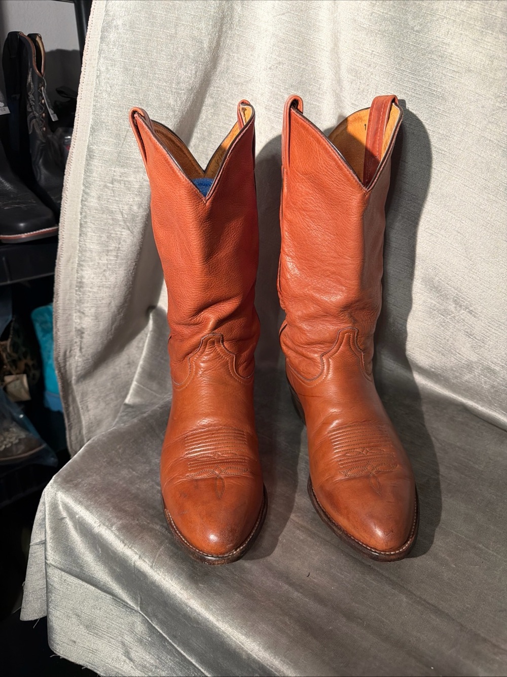 Vintage Tony Lama Men’s Cognac Western Cowboy Boots Size 9EE Made In USA